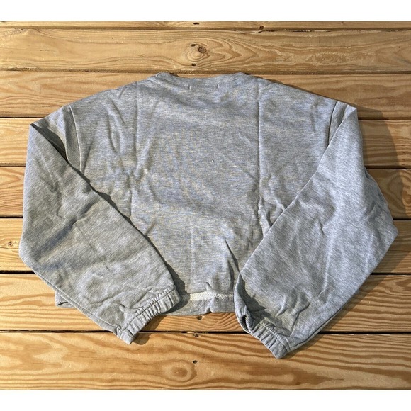 NEW Active USA Cinch Waist Crop Sweatshirt Size Small Women’s Grey Pullover - Picture 2 of 8